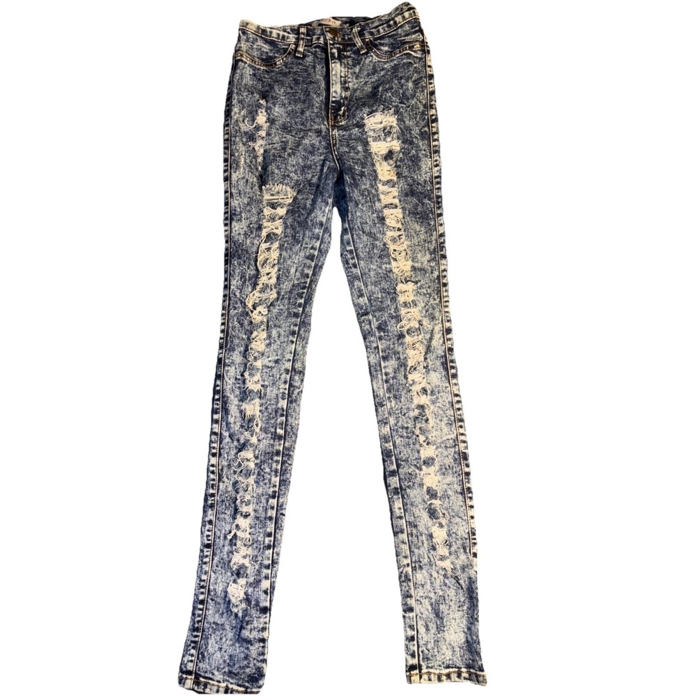Vibrant M.i.U Jeans Womens 11 Blue Denim Distressed Comfort Mid‎ Rise Skinny Leg